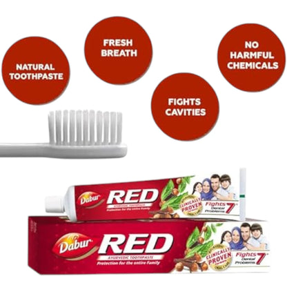 Dabur Red Ayurvedic Toothpaste for Teeth & Gums – 100 ML | Fluoride-Free Herbal Formula with Clove, Ginger, Peppermint & Tomar Seeds for Strong Teeth, Fresh Breath & Gum Health - Damoo