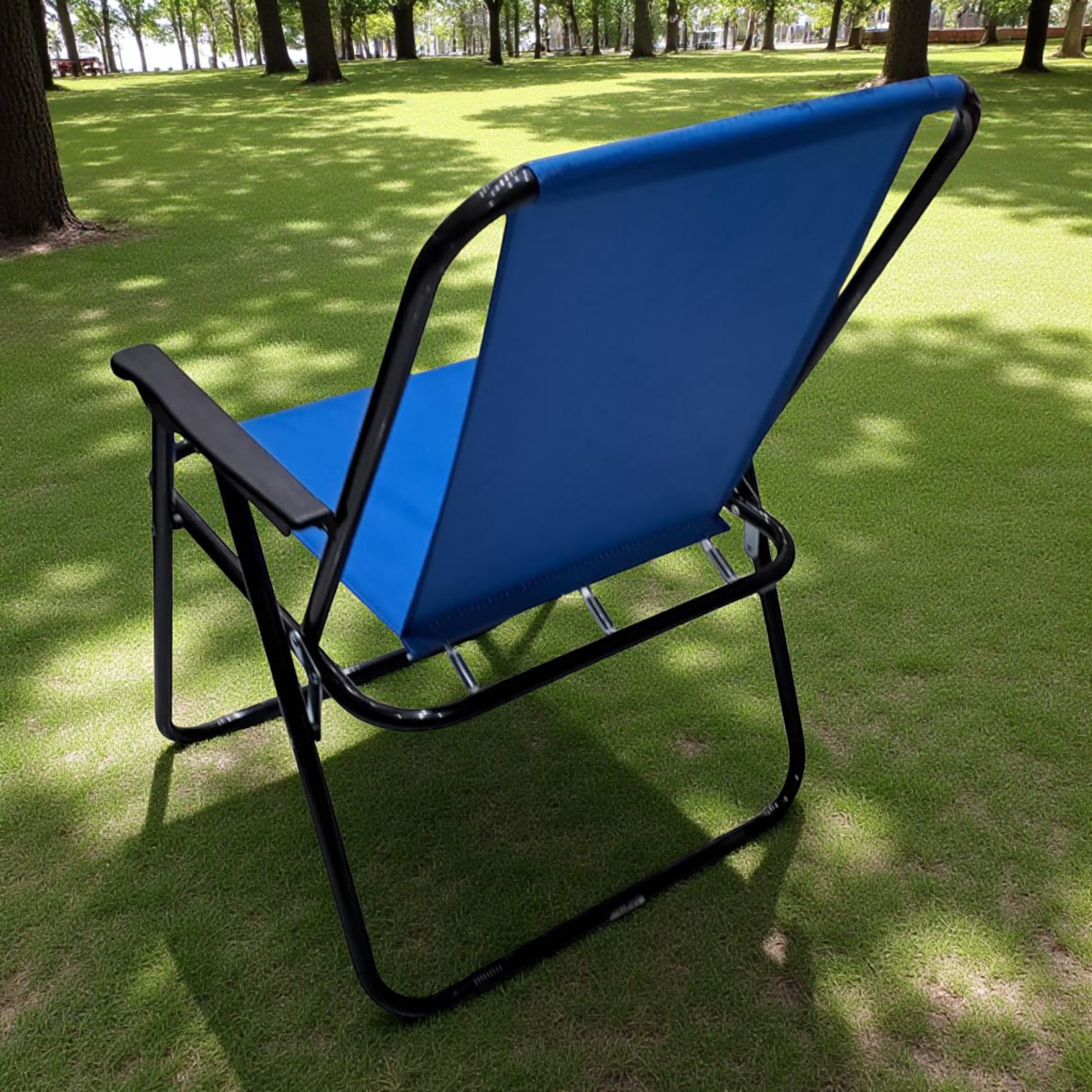 Striped Pattern Folding Beach Chair – Lightweight Portable Outdoor Sun Lounger with Armrests | Camping, Garden, Fishing & Picnic Deck Chair (Plain Blue)