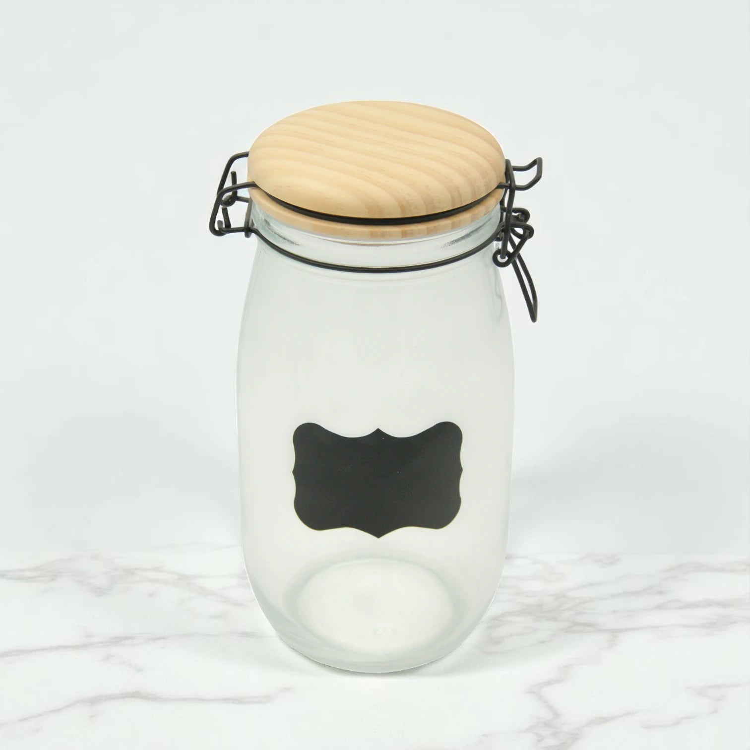 Damoo 1L Airtight Glass Storage Jar with Natural Wooden Lid, Chalkboard Label & Locking Clip – Rustic Reusable Pantry Container for Kitchen, Spices, Coffee, Snacks, Dry Food & Home Organization - Damoo