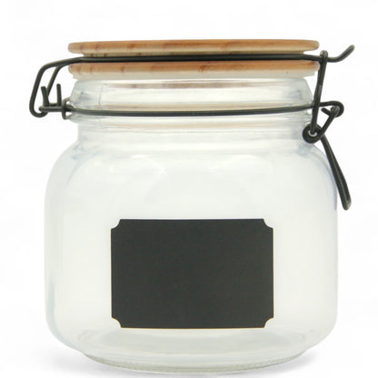 Damoo 750ml Glass Storage Jar with Airtight Wooden Lid & Chalkboard Label – Food-Grade Container for Pantry, Herbs, Spices, and Snacks - Damoo