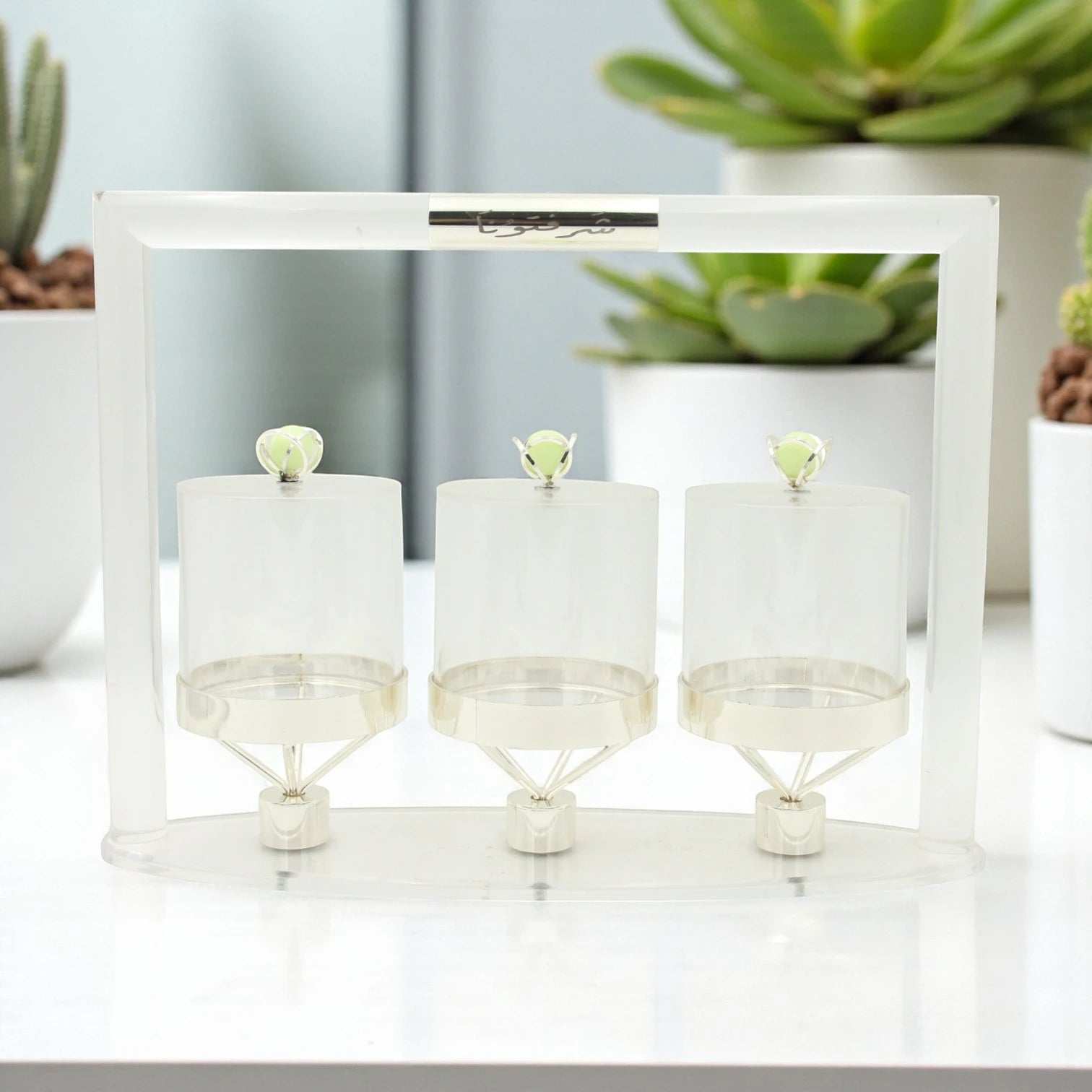 Damoo Acrylic Serving Jars with 3 Lidded – Elegant Candy, Dates, and Nut Display Organizer for Ramadan, Eid, and Home Entertaining - Damoo