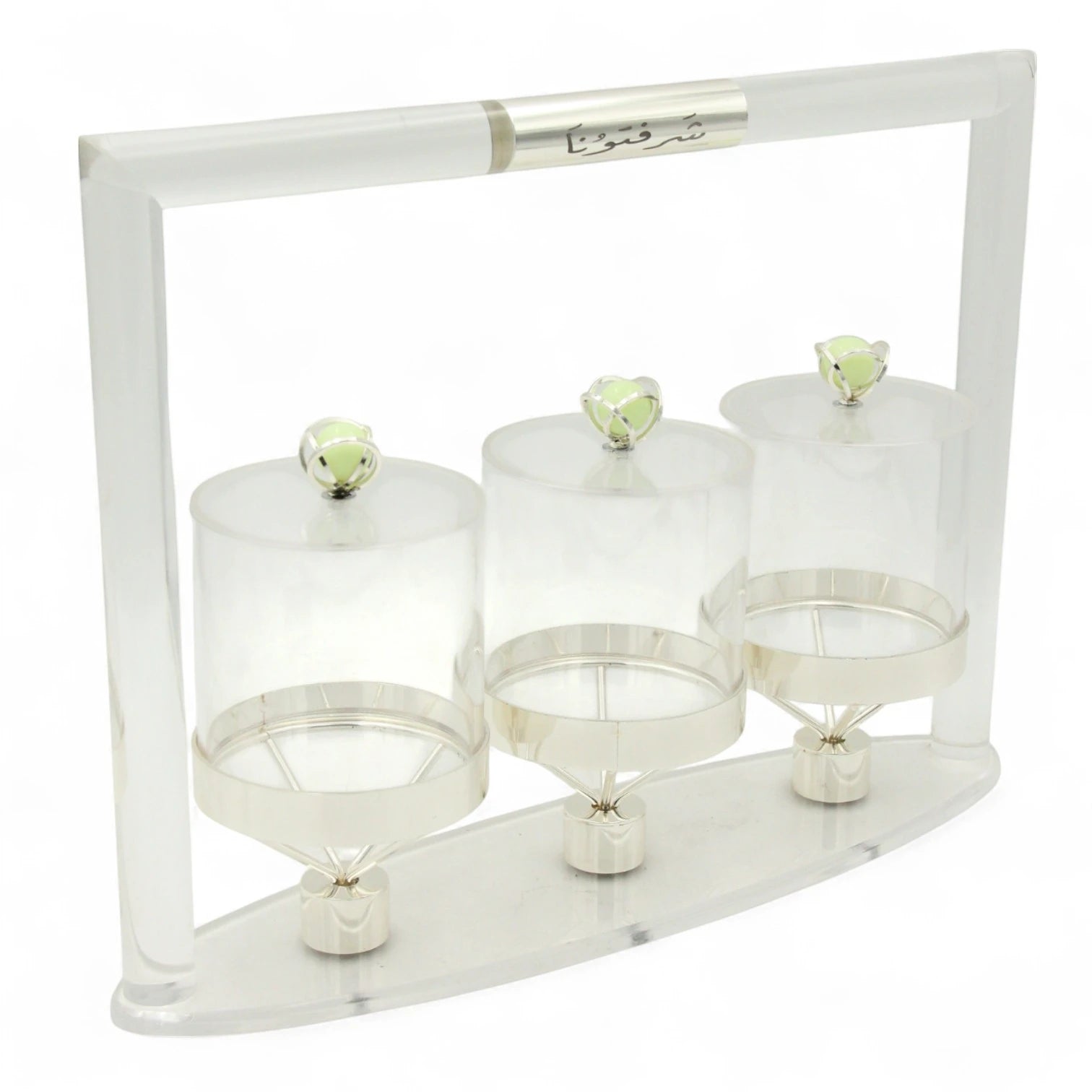 Damoo Acrylic Serving Jars with 3 Lidded – Elegant Candy, Dates, and Nut Display Organizer for Ramadan, Eid, and Home Entertaining - Damoo