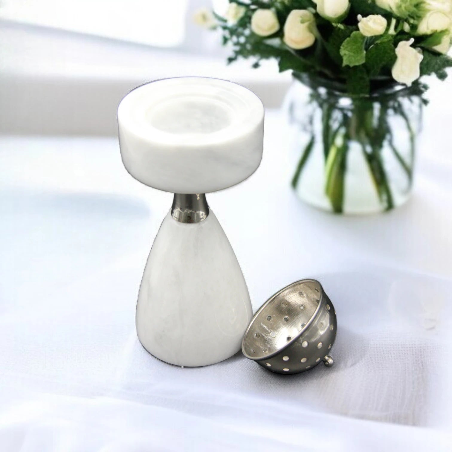 Damoo Arabic Design White Travertine Mabkhara – Handcrafted Marble Incense Burner for Bukhoor, Oud, and Bakhoor | Stone Mobkhar for Elegant Middle Eastern Decor - Damoo
