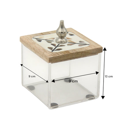Damoo Arabic-Inspired Luxury Incense Burner Set with Floral Wood – Includes Decorative Metal Mabkhara & Clear Storage Box with Wooden Lid for Oud, Bukhoor - Damoo
