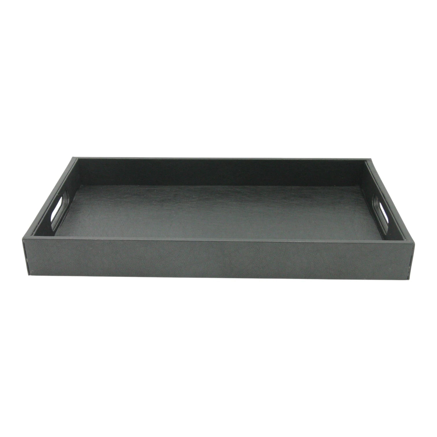 Damoo Black Faux Leather Serving Tray with Handles – Rectangular Organizer Tray for Kitchen, Office, Coffee Table, or Bathroom - Damoo