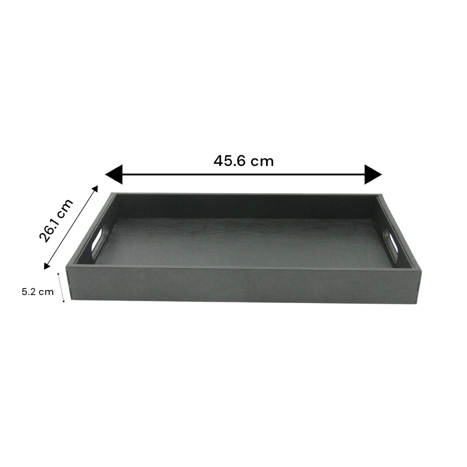 Damoo Black Faux Leather Serving Tray with Handles – Rectangular Organizer Tray for Kitchen, Office, Coffee Table, or Bathroom - Damoo