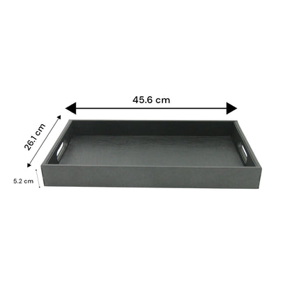 Damoo Black Faux Leather Serving Tray with Handles – Rectangular Organizer Tray for Kitchen, Office, Coffee Table, or Bathroom - Damoo