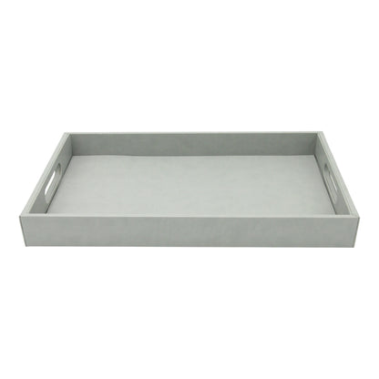 Damoo Black Faux Leather Serving Tray with Handles – Rectangular Organizer Tray for Kitchen, Office, Coffee Table, or Bathroom - Damoo