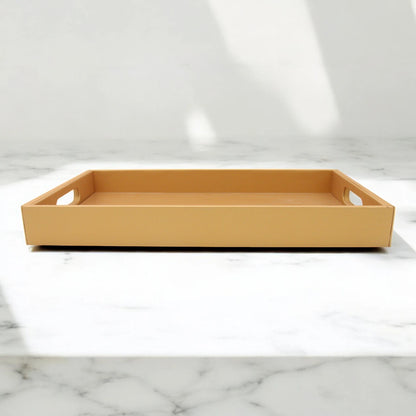 Damoo Black Faux Leather Serving Tray with Handles – Rectangular Organizer Tray for Kitchen, Office, Coffee Table, or Bathroom - Damoo