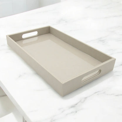Damoo Black Faux Leather Serving Tray with Handles – Rectangular Organizer Tray for Kitchen, Office, Coffee Table, or Bathroom - Damoo