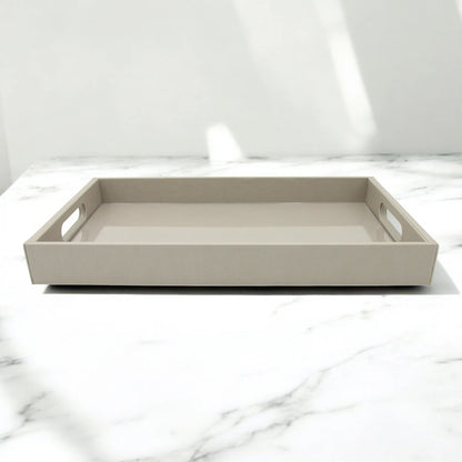 Damoo Black Faux Leather Serving Tray with Handles – Rectangular Organizer Tray for Kitchen, Office, Coffee Table, or Bathroom - Damoo