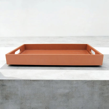 Damoo Black Faux Leather Serving Tray with Handles – Rectangular Organizer Tray for Kitchen, Office, Coffee Table, or Bathroom - Damoo