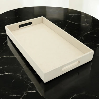 Damoo Black Faux Leather Serving Tray with Handles – Rectangular Organizer Tray for Kitchen, Office, Coffee Table, or Bathroom - Damoo