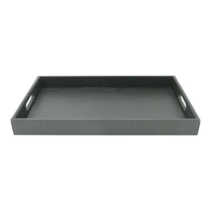 Damoo Black Faux Leather Serving Tray with Handles – Rectangular Organizer Tray for Kitchen, Office, Coffee Table, or Bathroom - Damoo