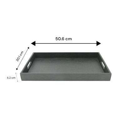 Damoo Black Faux Leather Serving Tray with Handles – Rectangular Organizer Tray for Kitchen, Office, Coffee Table, or Bathroom - Damoo