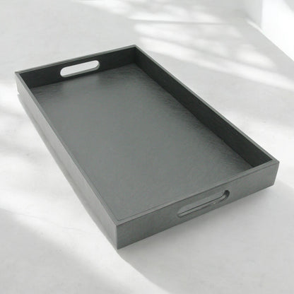 Damoo Black Faux Leather Serving Tray with Handles – Rectangular Organizer Tray for Kitchen, Office, Coffee Table, or Bathroom - Damoo