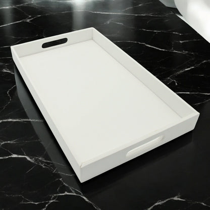 Damoo Black Faux Leather Serving Tray with Handles – Rectangular Organizer Tray for Kitchen, Office, Coffee Table, or Bathroom - Damoo