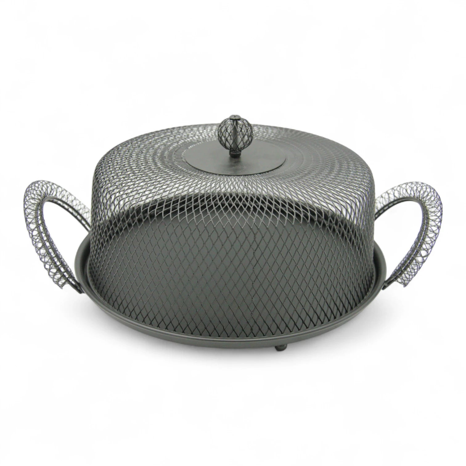 Damoo Black Metal Mesh Food Cover Tray with Handles – Decorative Dome Lid Snack Display for Fruits, Pastries, Desserts & Outdoor Serving Protection - Damoo