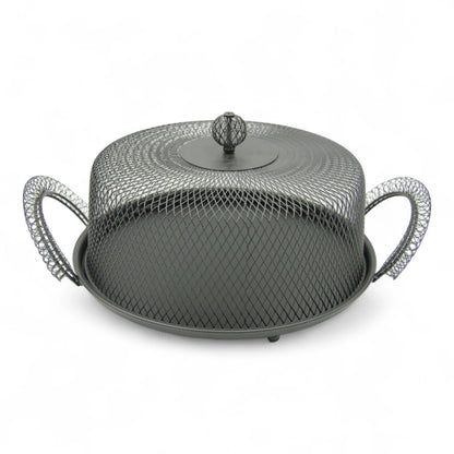 Damoo Black Metal Mesh Food Cover Tray with Handles – Decorative Dome Lid Snack Display for Fruits, Pastries, Desserts & Outdoor Serving Protection - Damoo