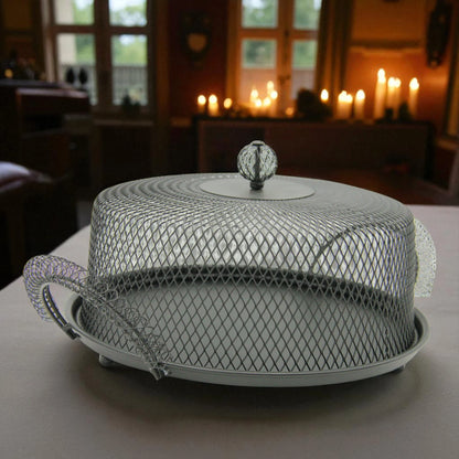 Damoo Black Metal Mesh Food Cover Tray with Handles – Decorative Dome Lid Snack Display for Fruits, Pastries, Desserts & Outdoor Serving Protection - Damoo