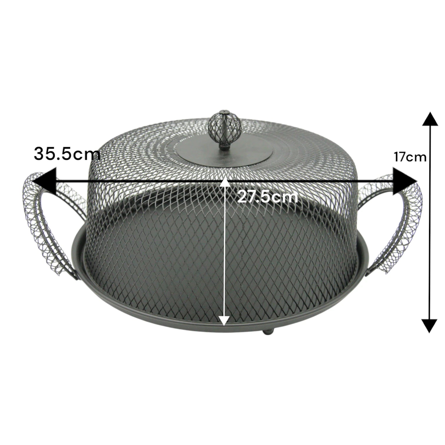 Damoo Black Metal Mesh Food Cover Tray with Handles – Decorative Dome Lid Snack Display for Fruits, Pastries, Desserts & Outdoor Serving Protection - Damoo