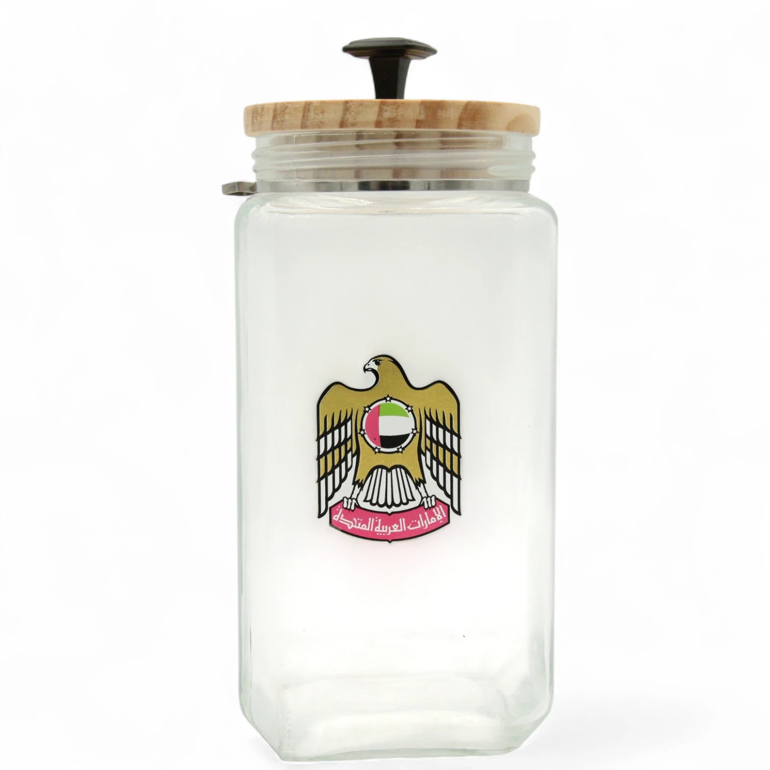 Damoo Ceramic Storage Jar with UAE Emblem – Airtight Wooden Lid & Metal Handle – Decorative Kitchen or Office Canister - Damoo