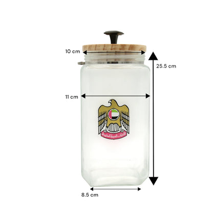 Damoo Ceramic Storage Jar with UAE Emblem – Airtight Wooden Lid & Metal Handle – Decorative Kitchen or Office Canister - Damoo