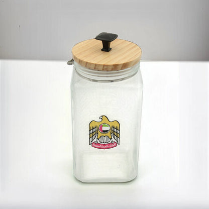 Damoo Ceramic Storage Jar with UAE Emblem – Airtight Wooden Lid & Metal Handle – Decorative Kitchen or Office Canister - Damoo