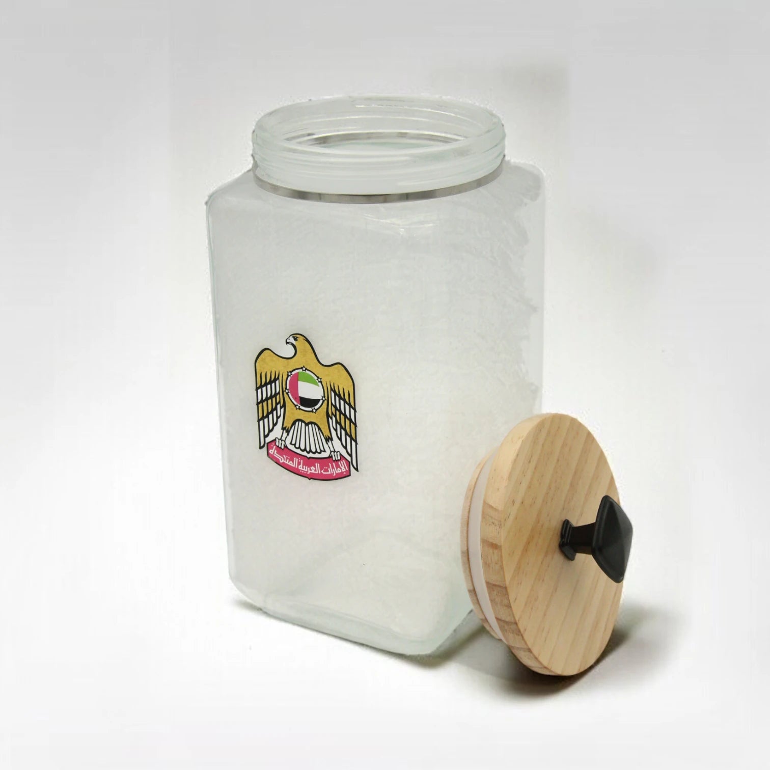 Damoo Ceramic Storage Jar with UAE Emblem – Airtight Wooden Lid & Metal Handle – Decorative Kitchen or Office Canister - Damoo