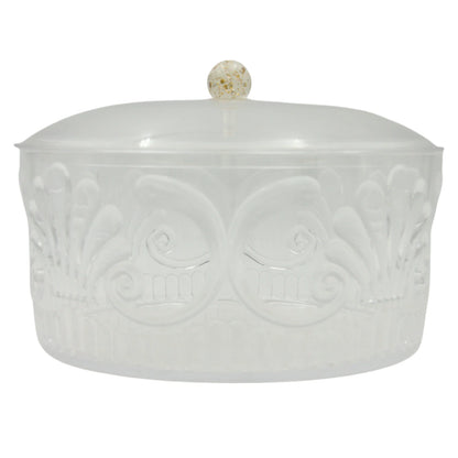 Damoo Classic Embossed Acrylic Serving Bowl with Lid – Round Decorative Container with Elegant Clear Floral Pattern & Golden Knob – Ideal for Sweets, Dry Fruits, Snacks, or Storage - Damoo