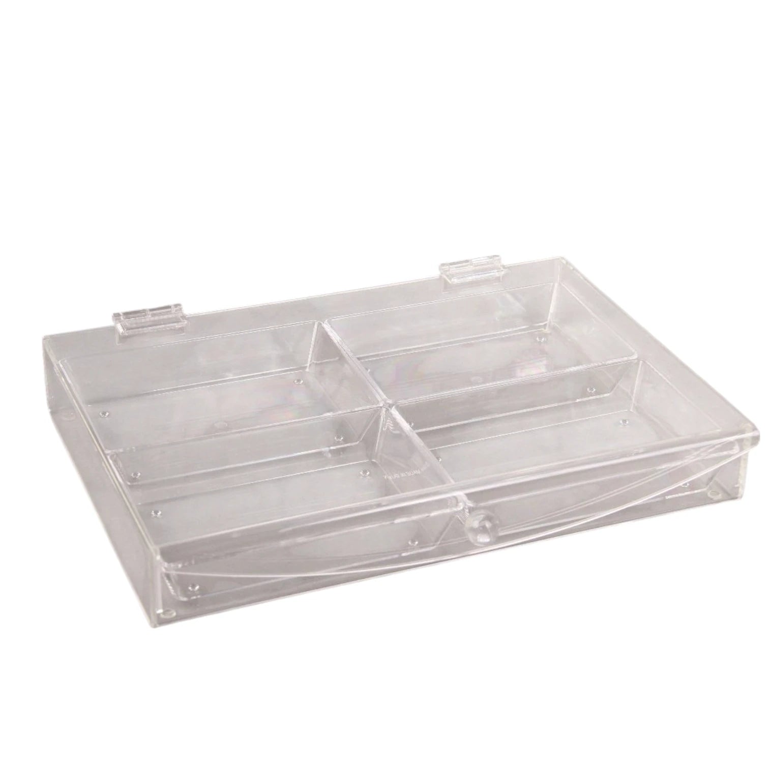 Damoo Clear Acrylic Compartment Tray with Lid – 4-Section Organizer Box for Sweets, Dates, Spices & Accessories – Durable, Elegant Display with Flip Lid Cover - Damoo