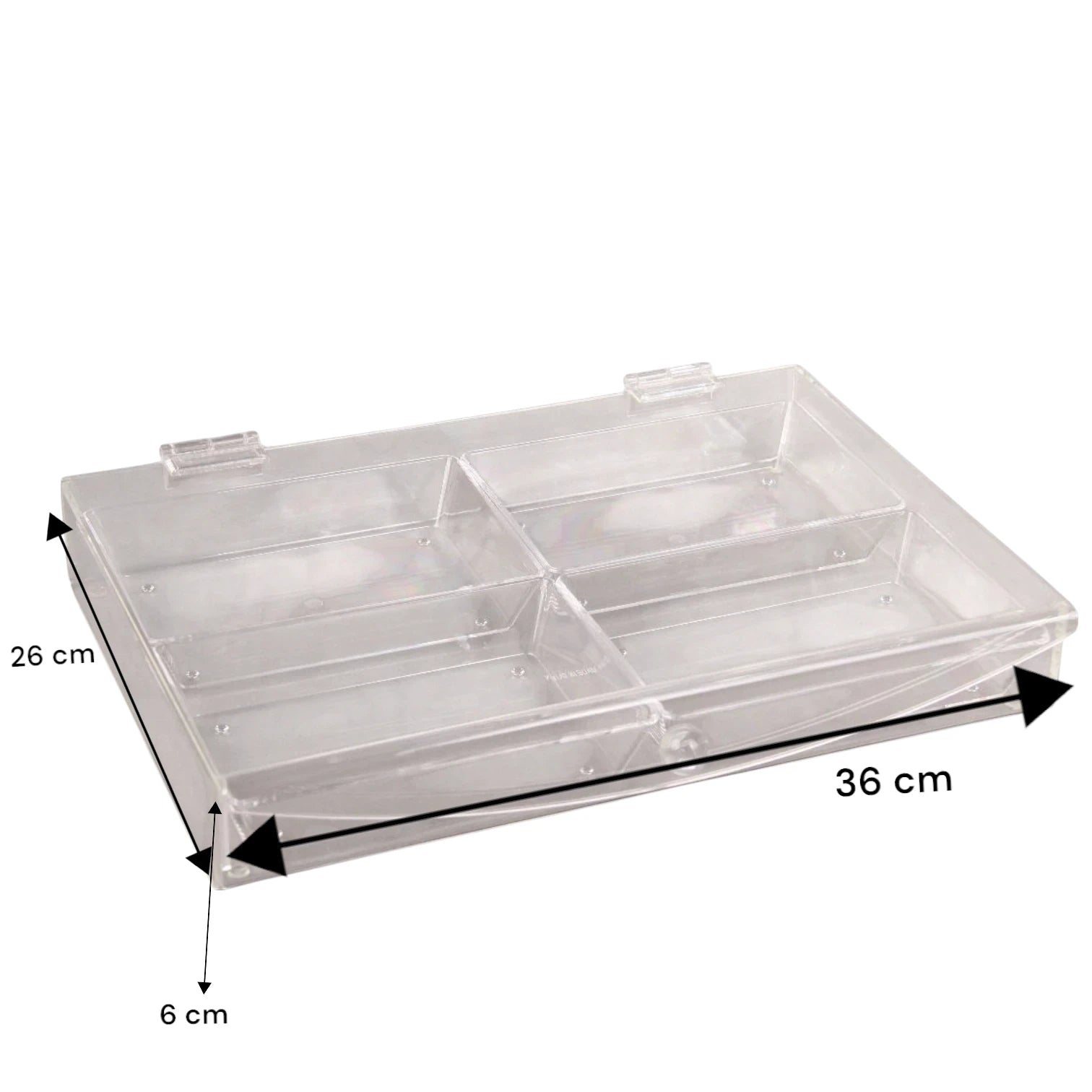 Damoo Clear Acrylic Compartment Tray with Lid – 4-Section Organizer Box for Sweets, Dates, Spices & Accessories – Durable, Elegant Display with Flip Lid Cover - Damoo