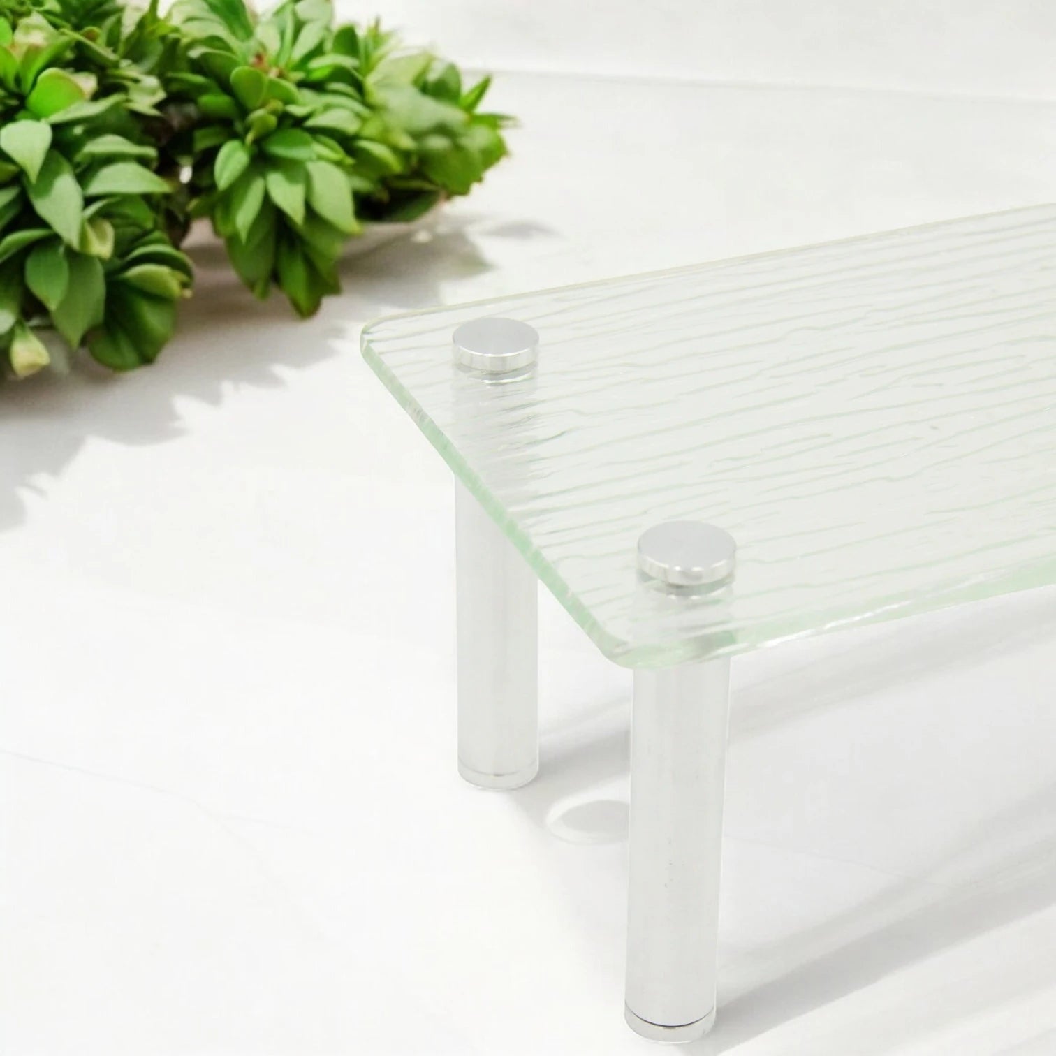 Damoo Glass Display Riser Stand Texture and Chrome Legs – Durable Modern Shelf for Retail, Dessert, and Home Organization by Damoo - Damoo