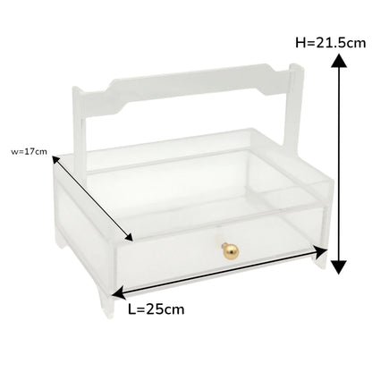 Damoo Clear Acrylic Organizer Tray with 1 Drawers & Gold Handles – Elegant Storage for Makeup, Jewelry & Vanity Décor - Damoo