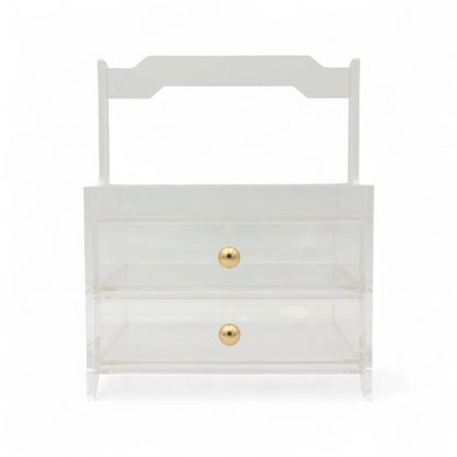 Damoo Clear Acrylic Organizer Tray with 2 Drawers & Gold Handles – Elegant Storage for Makeup, Jewelry & Vanity Décor - Damoo