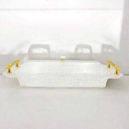 Damoo Clear Acrylic Snack Tray with Lid and 3 Sections – Elegant Serving Dish with Gold Handles for Sweets, Nuts, and Dates - Damoo