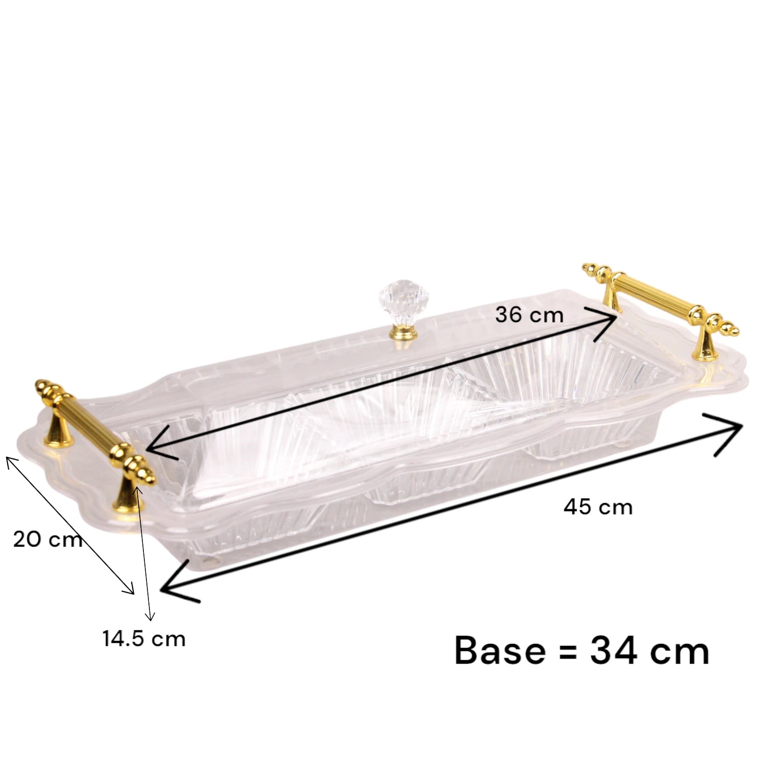 Damoo Clear Acrylic Snack Tray with Lid and 3 Sections – Elegant Serving Dish with Gold Handles for Sweets, Nuts, and Dates - Damoo