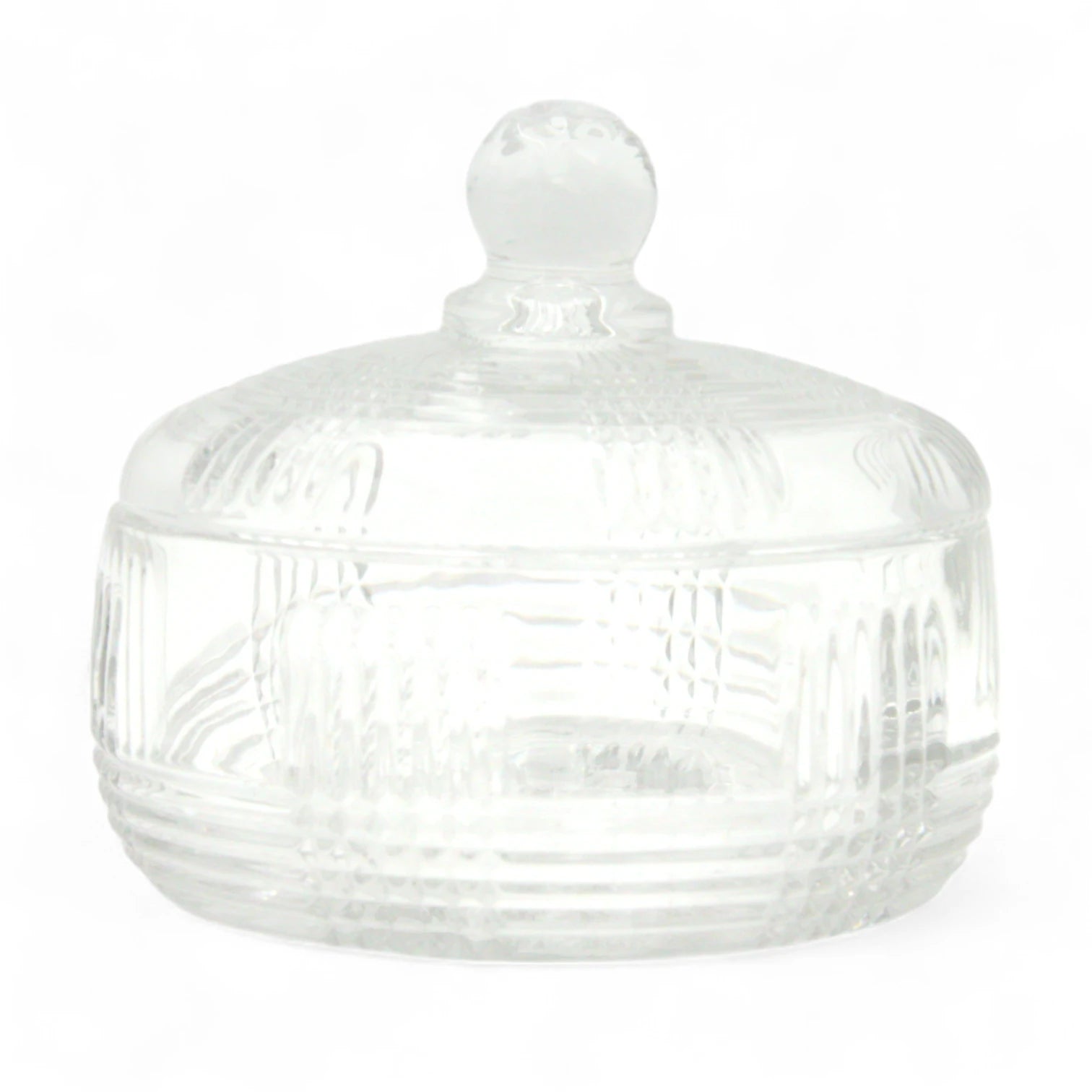 Damoo Clear Diamond Cut Glass Candy Jar with Lid – Elegant Covered Bowl for Sweets, Nuts & Decor | Crystal-Style Candy Pot for Wedding, Home, or Office Use - Damoo
