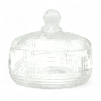 Damoo Clear Diamond Cut Glass Candy Jar with Lid – Elegant Covered Bowl for Sweets, Nuts & Decor | Crystal-Style Candy Pot for Wedding, Home, or Office Use - Damoo
