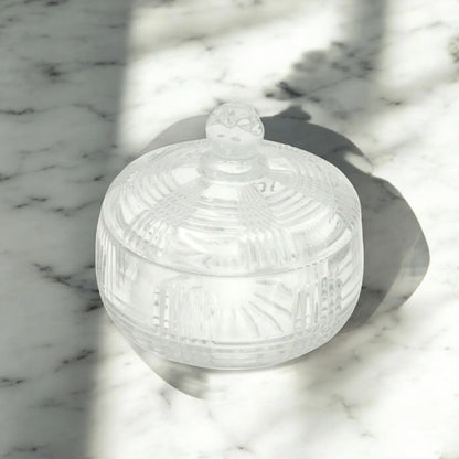 Damoo Clear Diamond Cut Glass Candy Jar with Lid – Elegant Covered Bowl for Sweets, Nuts & Decor | Crystal-Style Candy Pot for Wedding, Home, or Office Use - Damoo