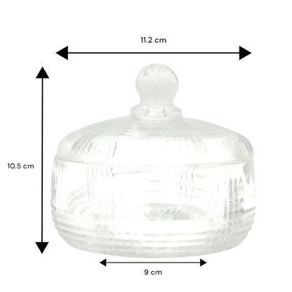Damoo Clear Diamond Cut Glass Candy Jar with Lid – Elegant Covered Bowl for Sweets, Nuts & Decor | Crystal-Style Candy Pot for Wedding, Home, or Office Use - Damoo