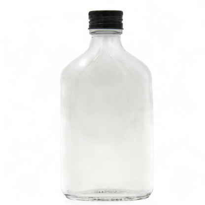 Damoo Clear Glass Bottle with Black Screw Cap – 200ml Reusable Flask-Style Container for Oils, Beverages, Syrups & Crafts - Damoo