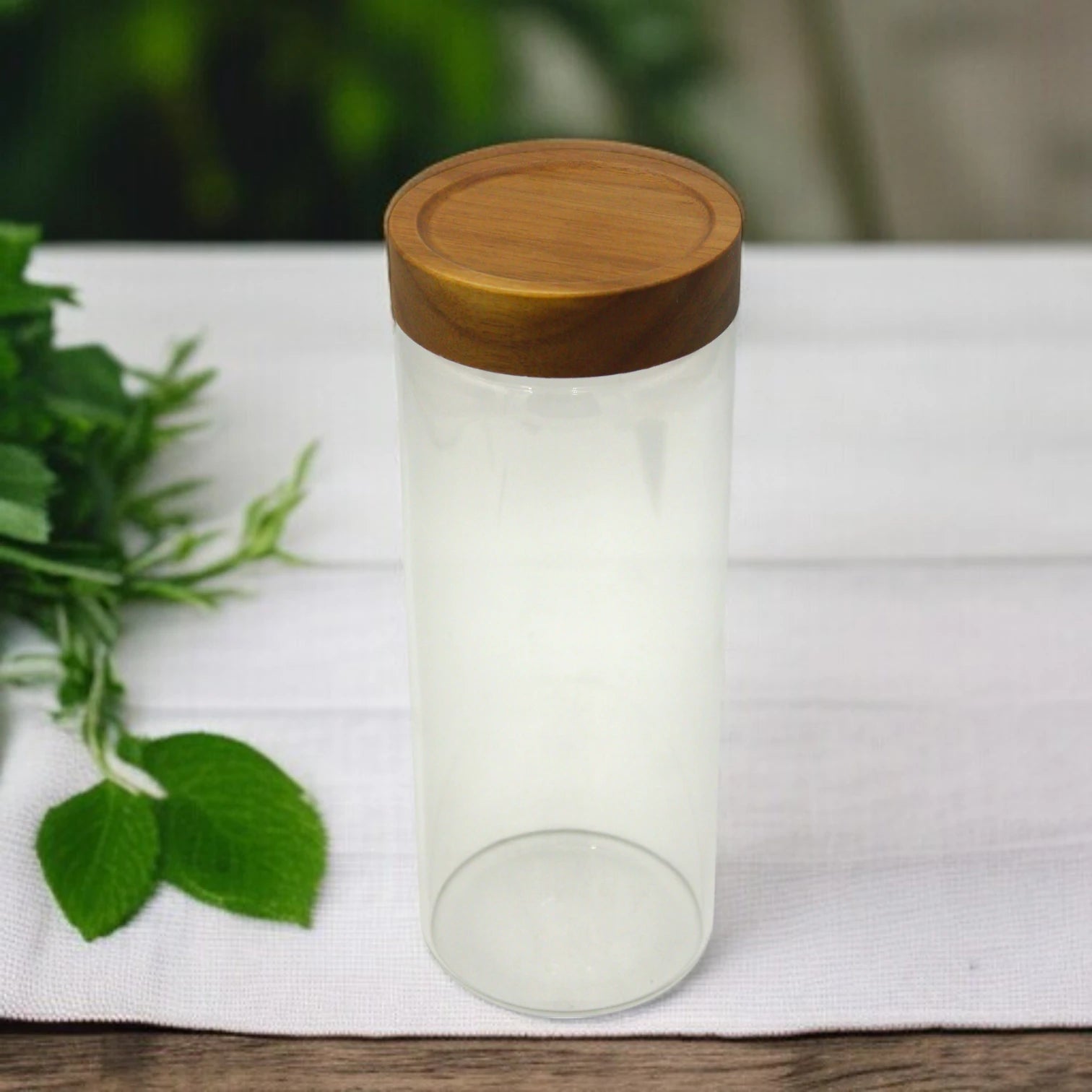 Damoo Clear Glass Storage Canister with Airtight Wooden Lid – Minimalist Kitchen Jar for Pantry, Coffee, Tea, Sugar & Snacks - Damoo