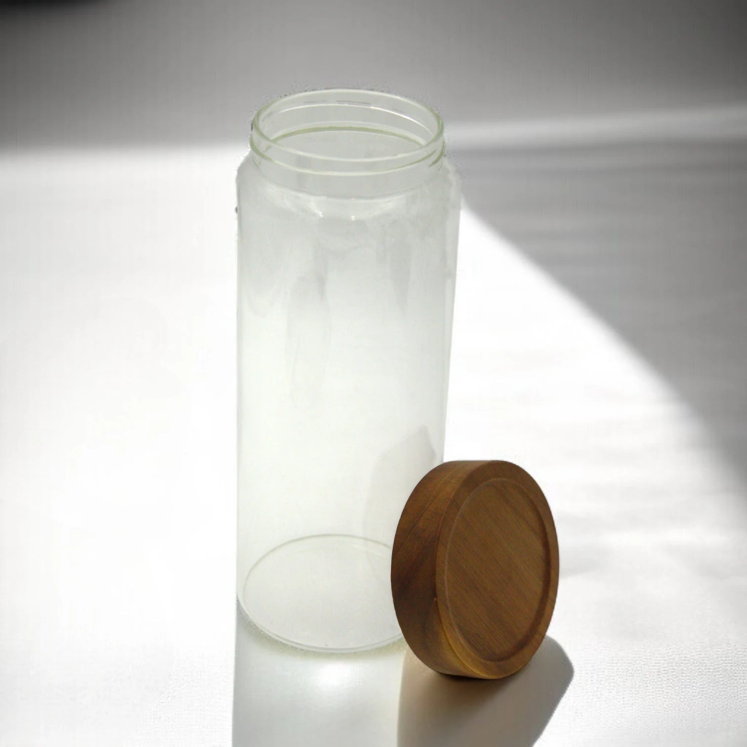 Damoo Clear Glass Storage Canister with Airtight Wooden Lid – Minimalist Kitchen Jar for Pantry, Coffee, Tea, Sugar & Snacks - Damoo