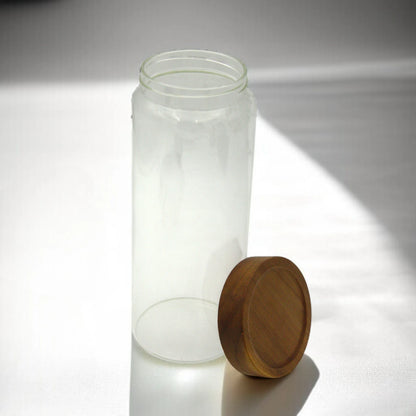 Damoo Clear Glass Storage Canister with Airtight Wooden Lid – Minimalist Kitchen Jar for Pantry, Coffee, Tea, Sugar & Snacks - Damoo