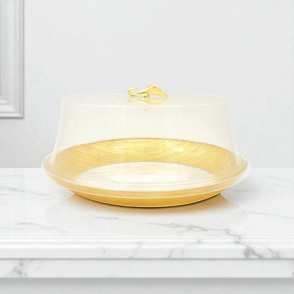 Damoo Clear Round Cake Box with Gold Handle – Elegant Dessert Display Container with Textured Dome Cover for Cakes, Pastries & Treats - Damoo