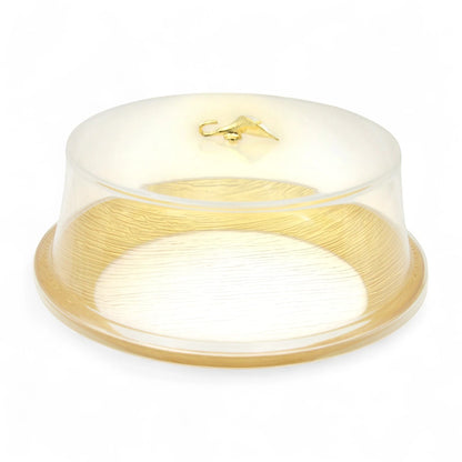 Damoo Clear Round Cake Box with Gold Handle – Elegant Dessert Display Container with Textured Dome Cover for Cakes, Pastries & Treats - Damoo