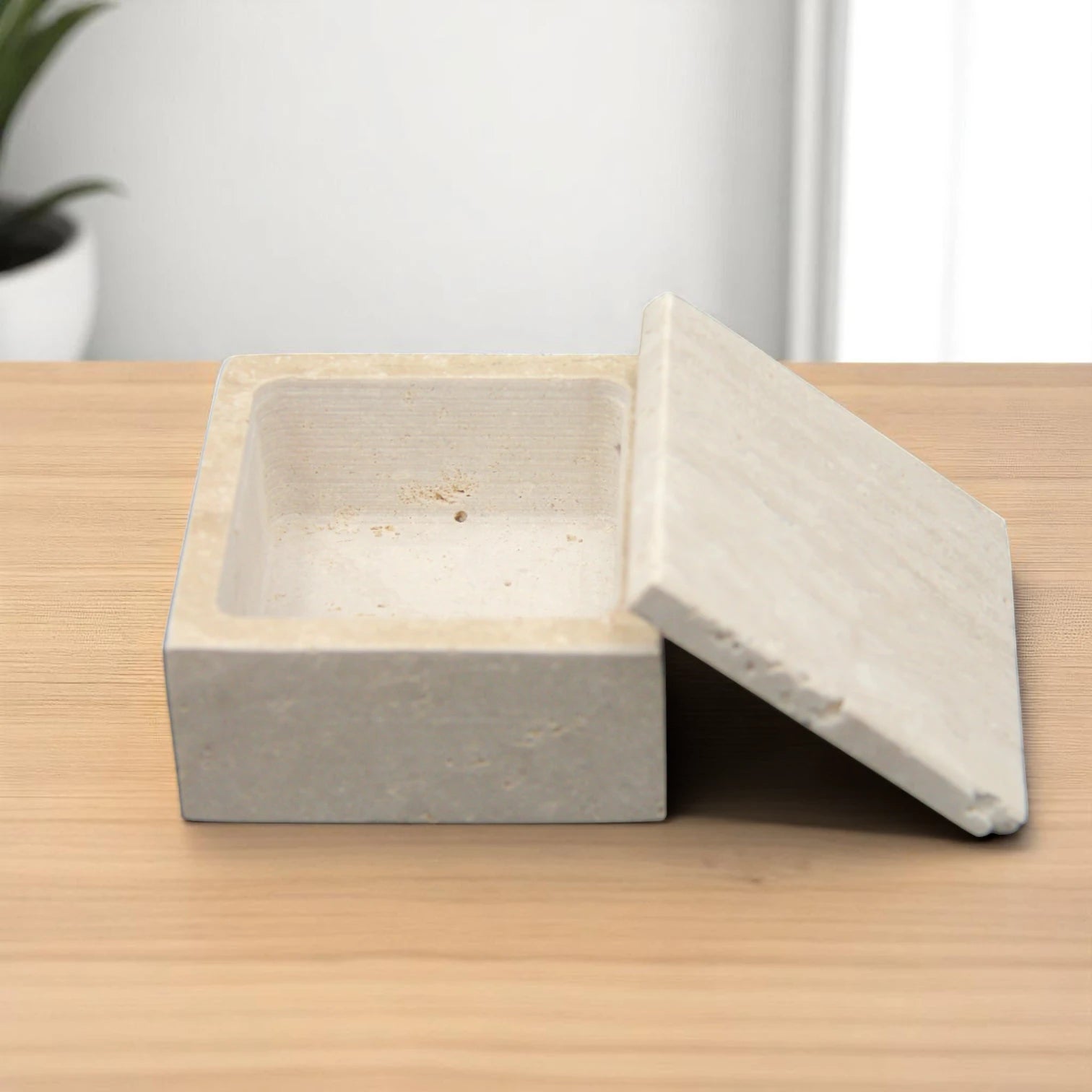 Damoo CNC-Carved Marble Box with Lid – Handmade Stone Storage Container | Minimalist Square Design with Precision Finish - Damoo