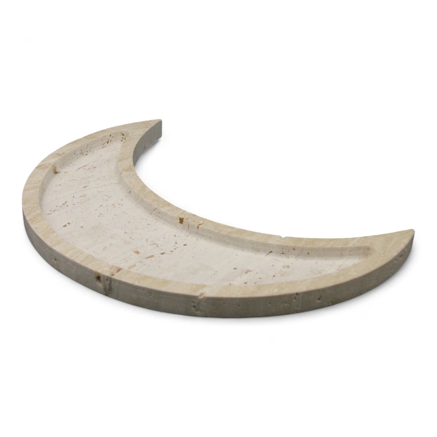 Damoo CNC-Cut Crescent Tray Made of Natural Travertine Stone – Elegant Moon-Shaped Decor Piece for Ramadan and Home Styling - Damoo