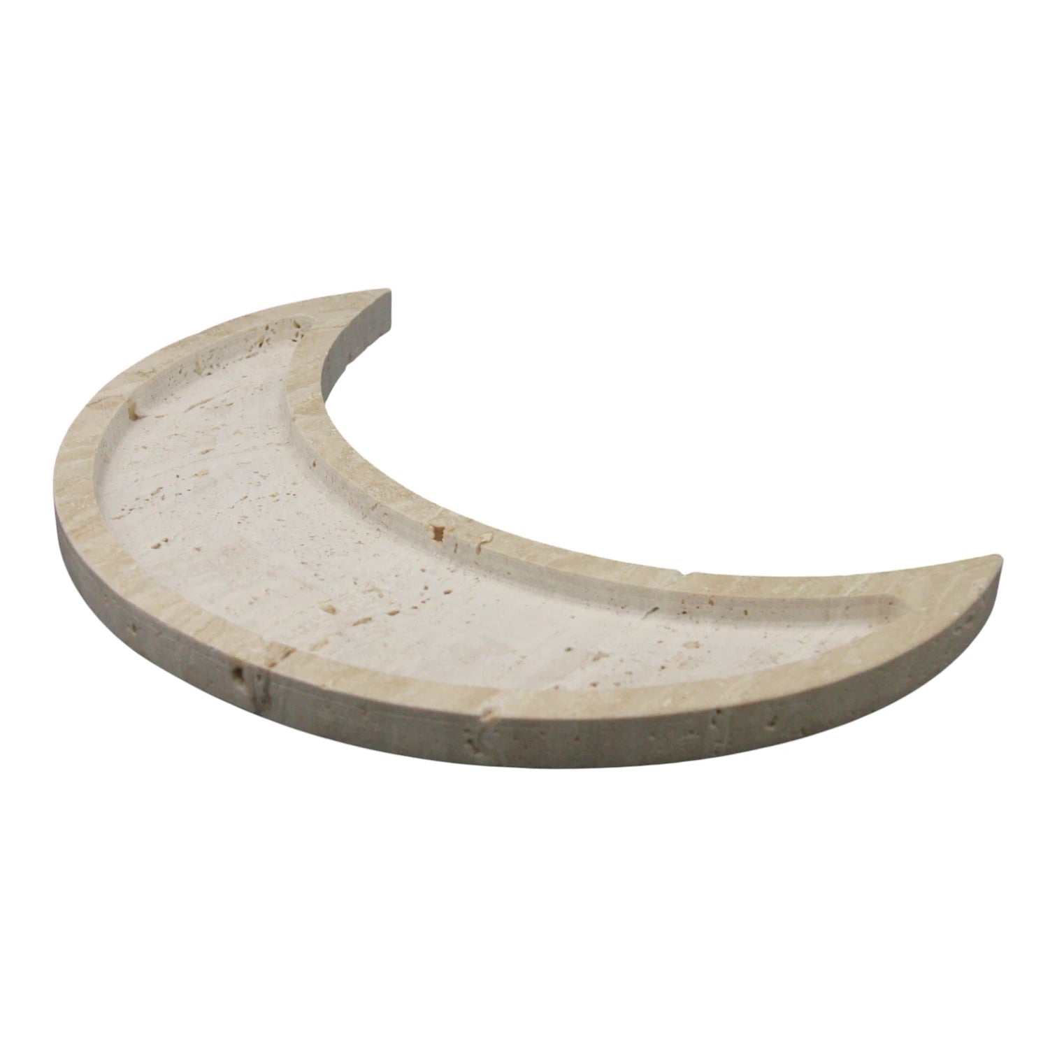 Damoo CNC-Cut Crescent Tray Made of Natural Travertine Stone – Elegant Moon-Shaped Decor Piece for Ramadan and Home Styling - Damoo
